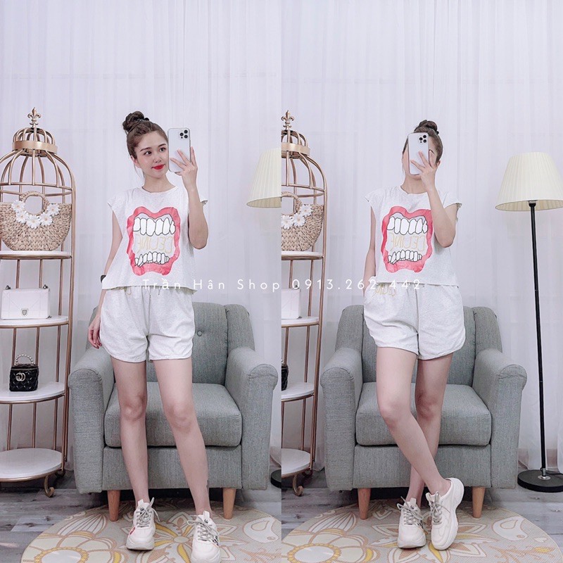 set bộ nữ thun sát nách⚡️HÌNH THẬT SHOP CHỤP⚡️ in hình dáng croptop mix quần đùi buộc dây siêu cá tính💥4011440