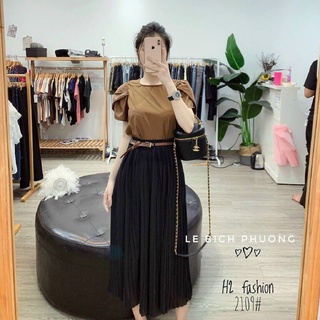 Chân Váy Dài Hàn Quốc (Kèm Đai) Dáng Xếp Ly Voan 2 Lớp Tiểu Thư Sang Chảnh CV008