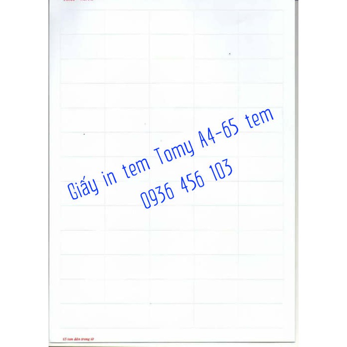 Giấy in tem mã vạch Tomy A4 65 tem