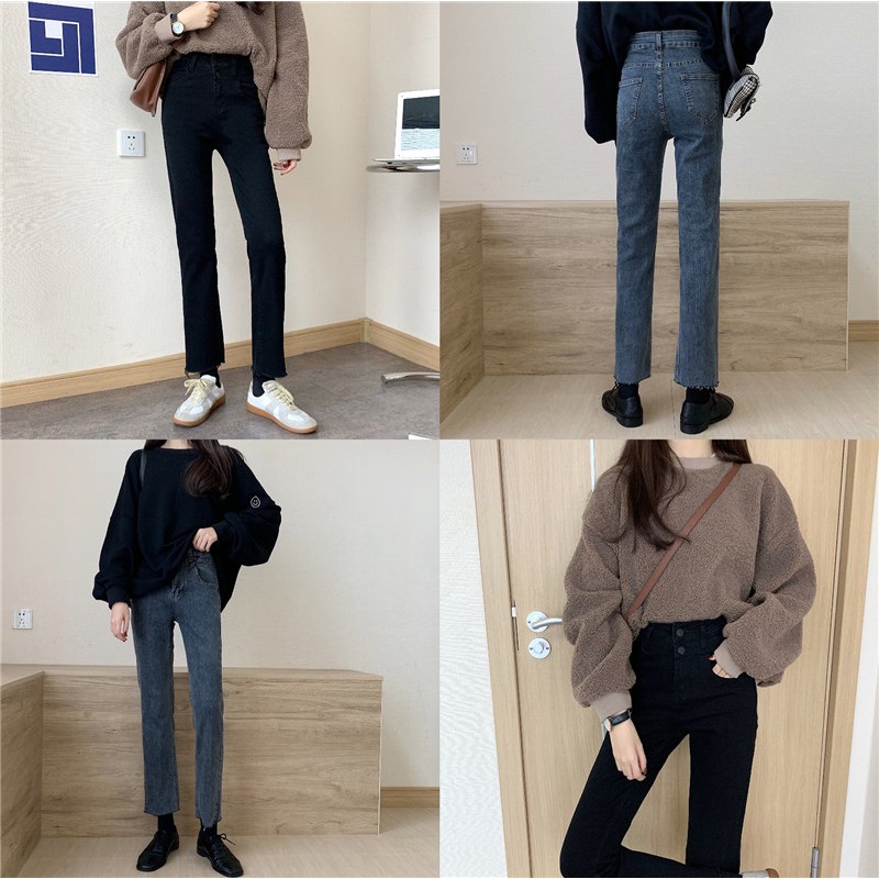 [Ảnh thật] QA40_quần jeans cạp cao ống suông đứng ulzzang Hàn quốc