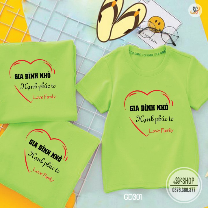 Áo đồng phục gia đình nhỏ hạnh phúc to mẫu màu xanh lá thun cotton 4 chiều dày dặn GD301XL | SG