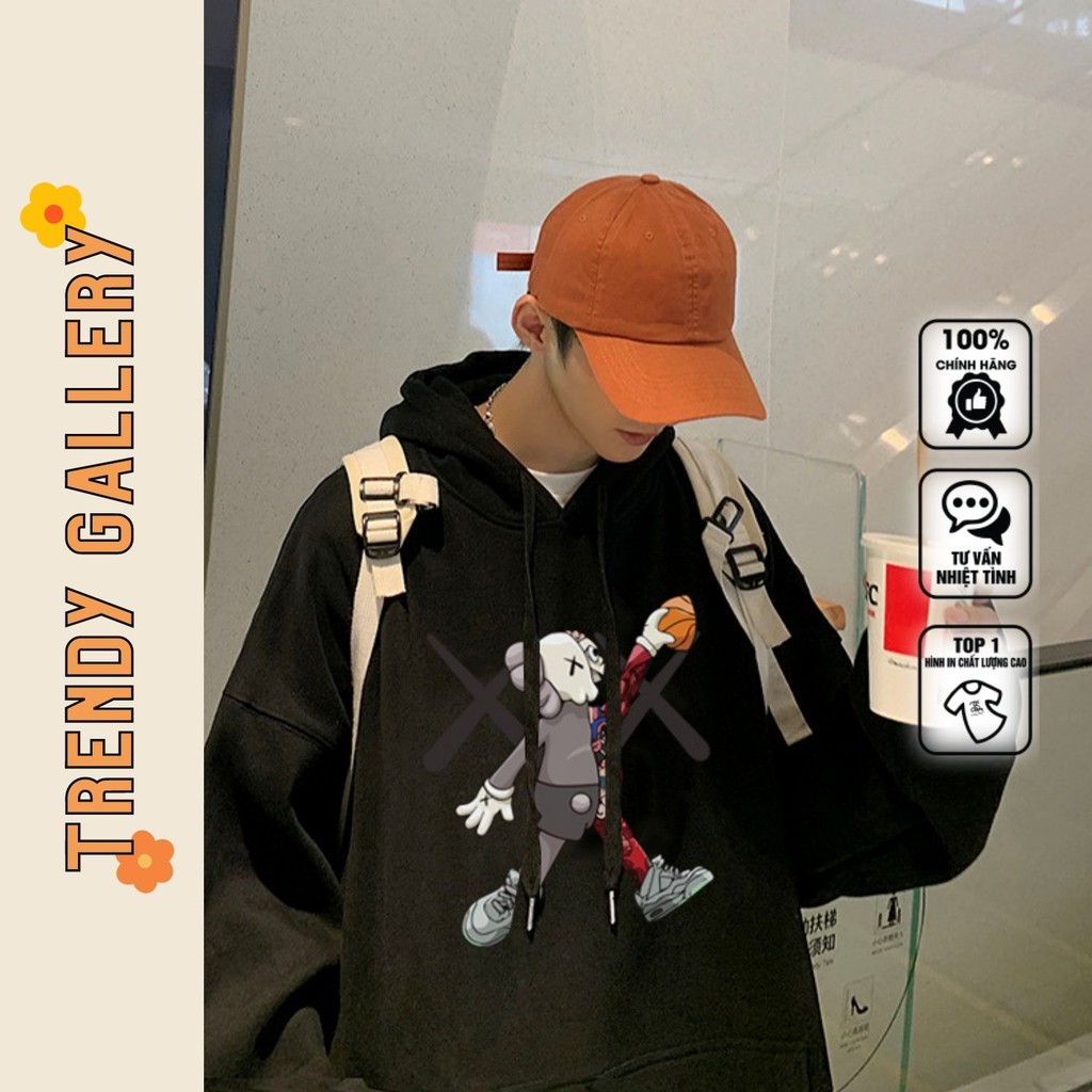 Áo Hoodie Nam Basic In Hình Kaws Bóng Rổ Trendy Gallery, Hoodie Unisex Trắng Đen Form Rộng TV5037