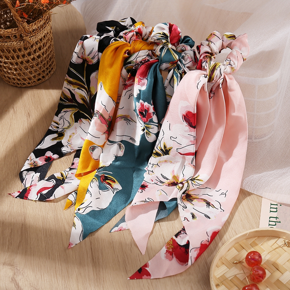 Moda Retro Floral Fita Faixa De Cabelo Coreano Elástico Elástico Pingente La?o De Cabelo Scrunchies Mulheres Acessórios Para O Cabelo Presente HB