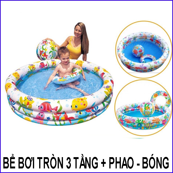 Bể Bơi Phao Hình Chữ Nhật 3 Tầng, Hồ Bơi Trong Nhà Cho Bé