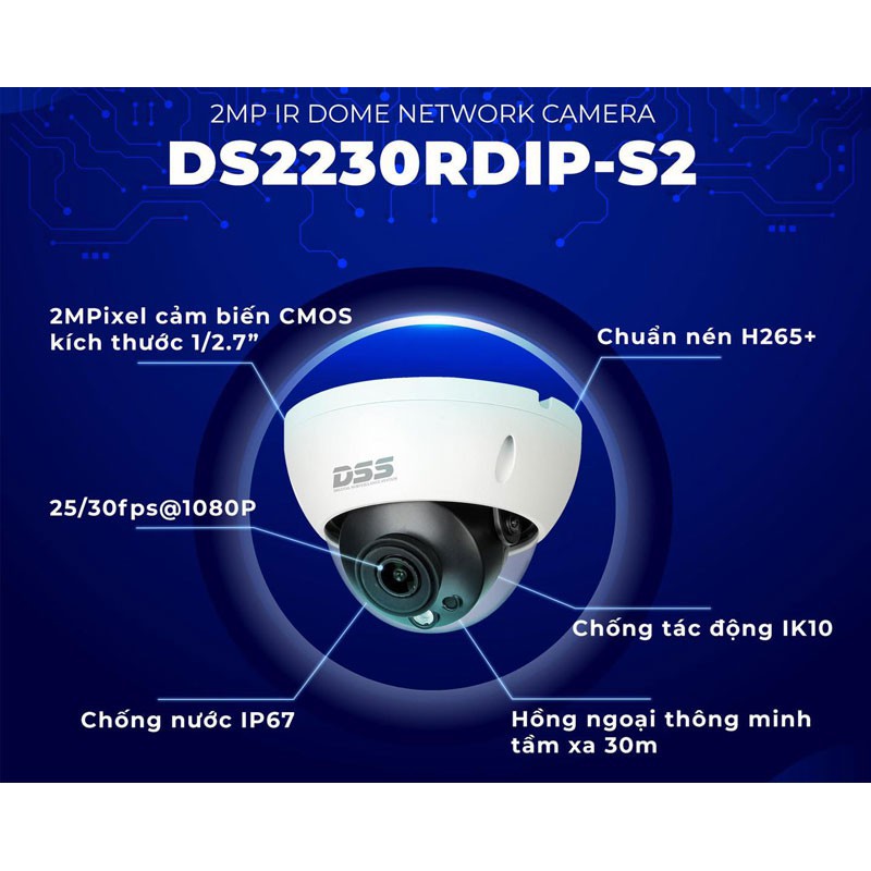 Camera IP Dome 2MP DAHUA DS2230RDIP-S2 (tem DSS)