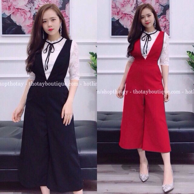 Set yếm quần ống suông áo ren