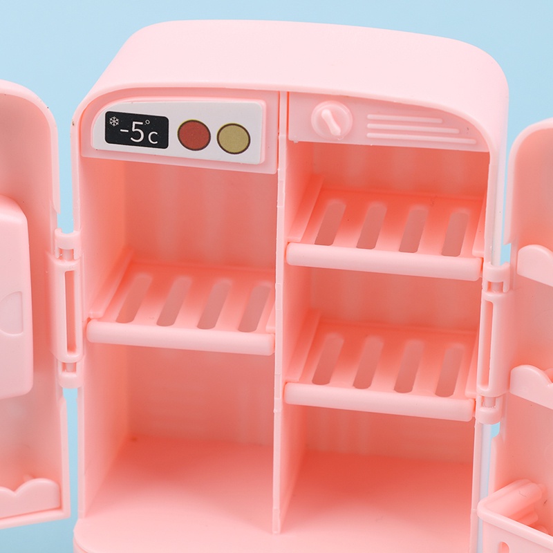 ### Tủ Lạnh Mini Màu Hồng Tỉ Lệ 1 / 12 Trang Trí Nhà Búp Bê