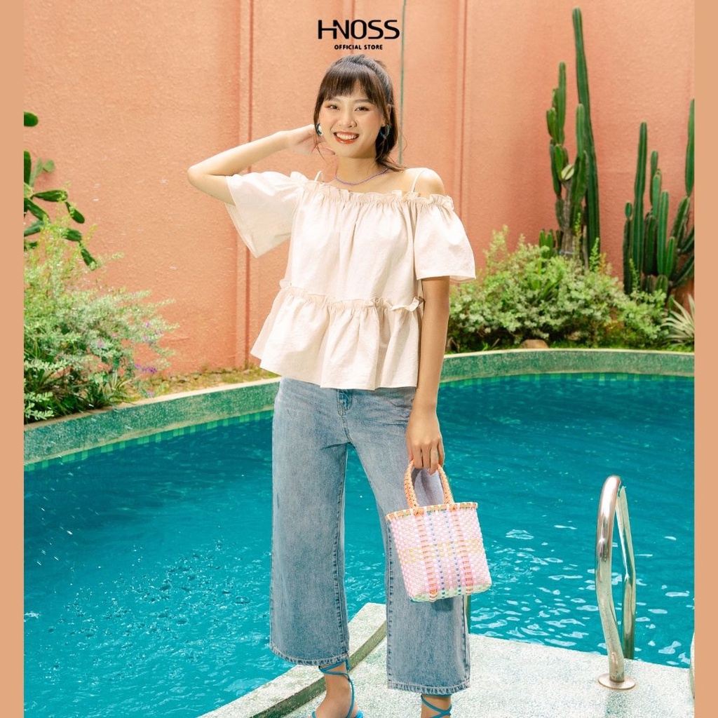 Áo Kiểu Nữ Thời Trang HNOSS 2 Dây Bẹt Vai Rút Nhún HNAKI049