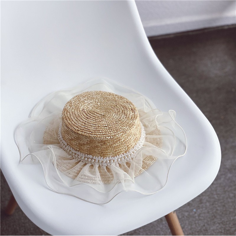 Mũ vành cói bèo voan cho bé S073 (vòng đầu 48-52cm)