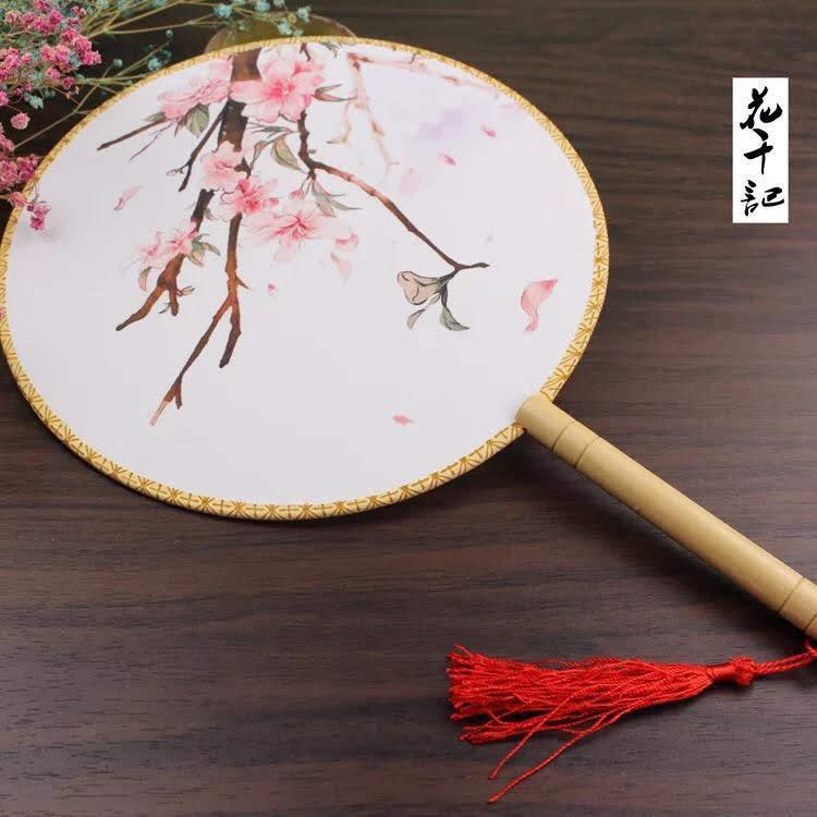 Quạt tròn cổ trang Tam sinh tam thế chẩm thượng thư cầm tay in hình