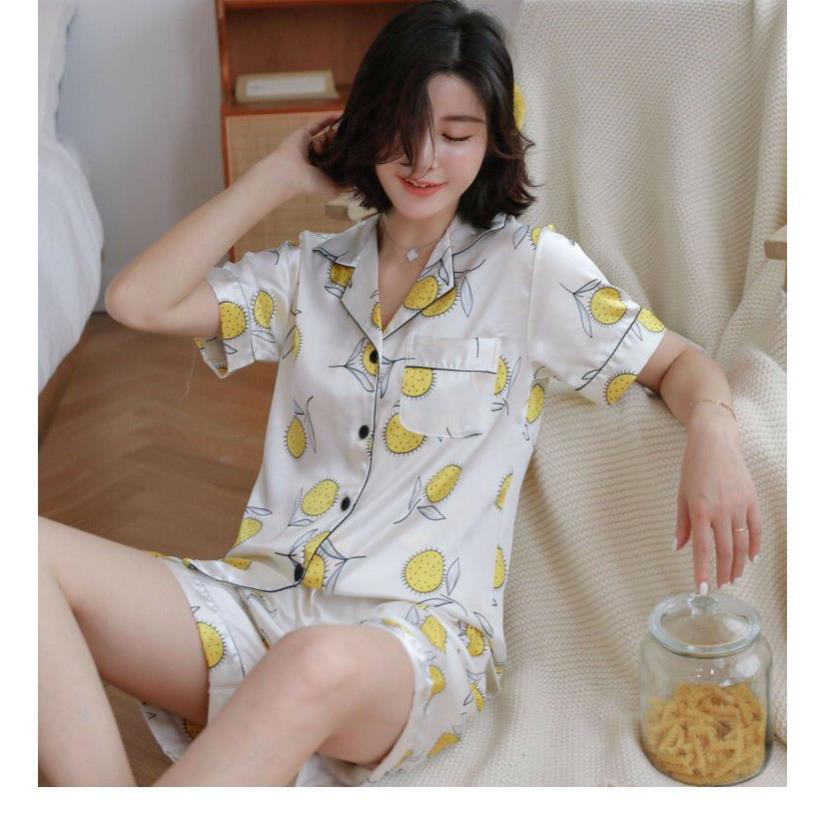 Bộ ngủ lụa Pijama hoạ tiết Mẫu 7