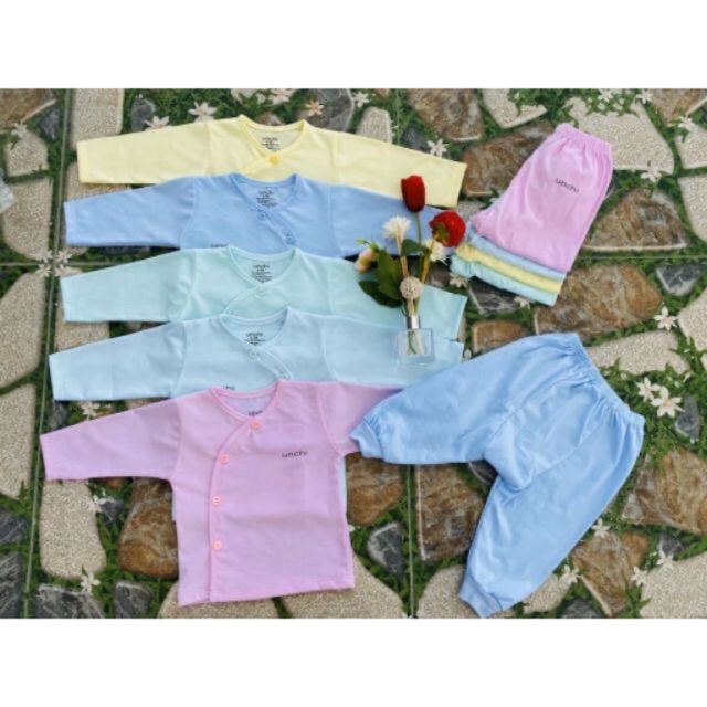 Bộ quần áo Unchi cúc lệch dài tay cho bé( nhiều màu)