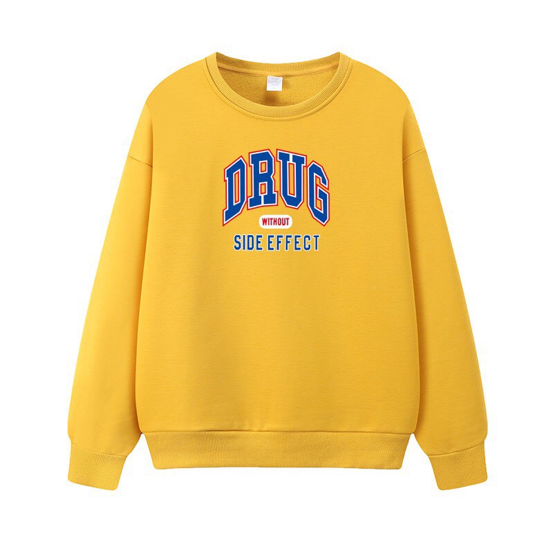 ÁO SWEATER CỔ TRÒN DÀI TAY MÀU ĐEN VẢI NỈ POLY DRUG Unisex sweater