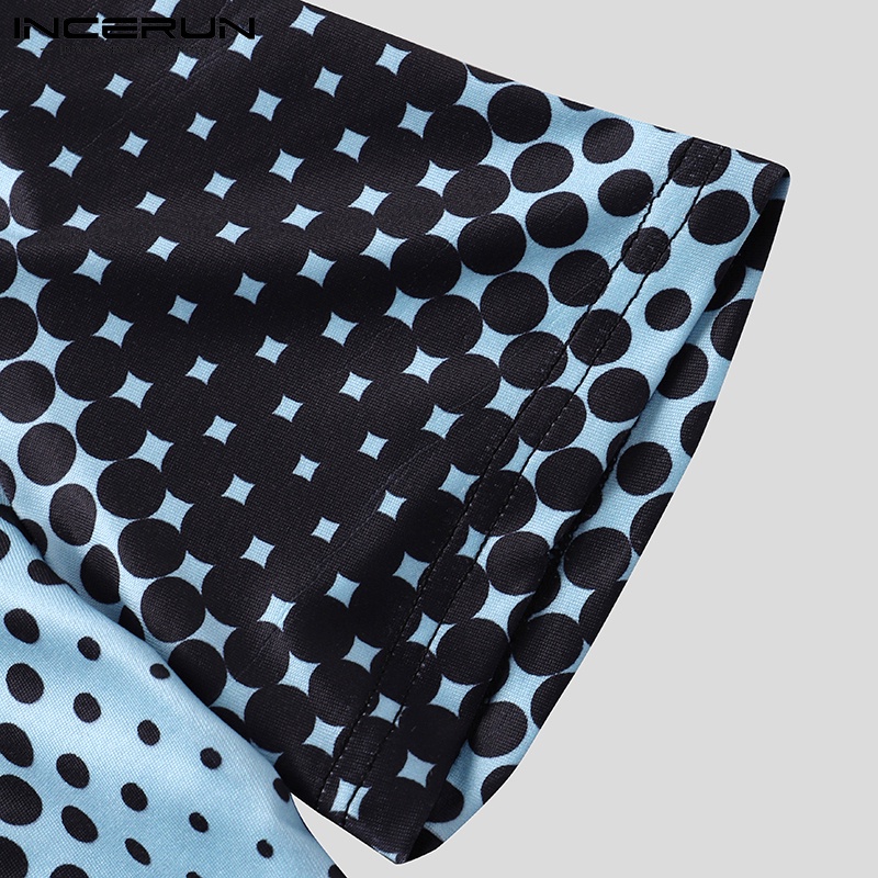 Áo thun INCERUN tay ngắn cổ tròn in họa tiết chấm bi thời trang đi chơi cho nam