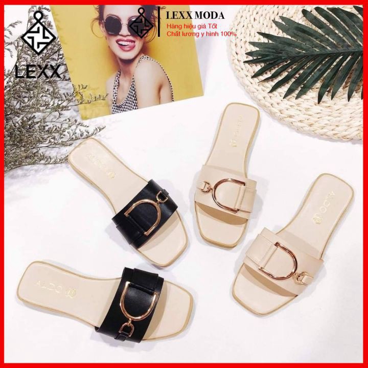 Dép bệt nữ ⚡ THANH LÝ XẢ KHO ⚡Dép nữ quai ngang đế thấp khoá chữ D vàng gold siêu sang, đi êm nhẹ chân #