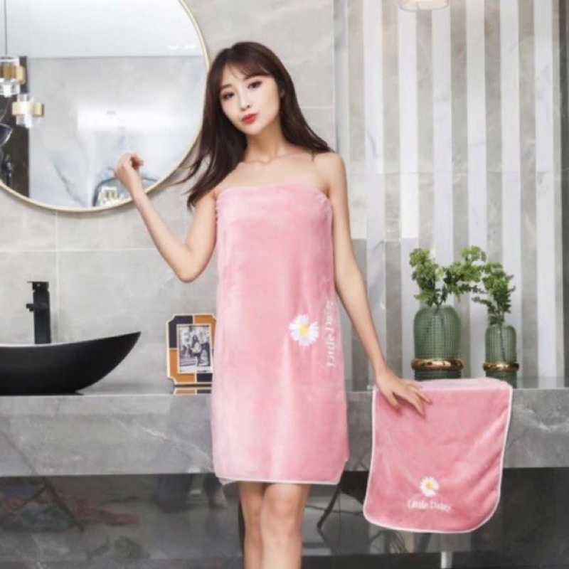 set 2 khăn(1 khăn tắm to và 1 khăn mặt) hoạ tiết hoa cúc