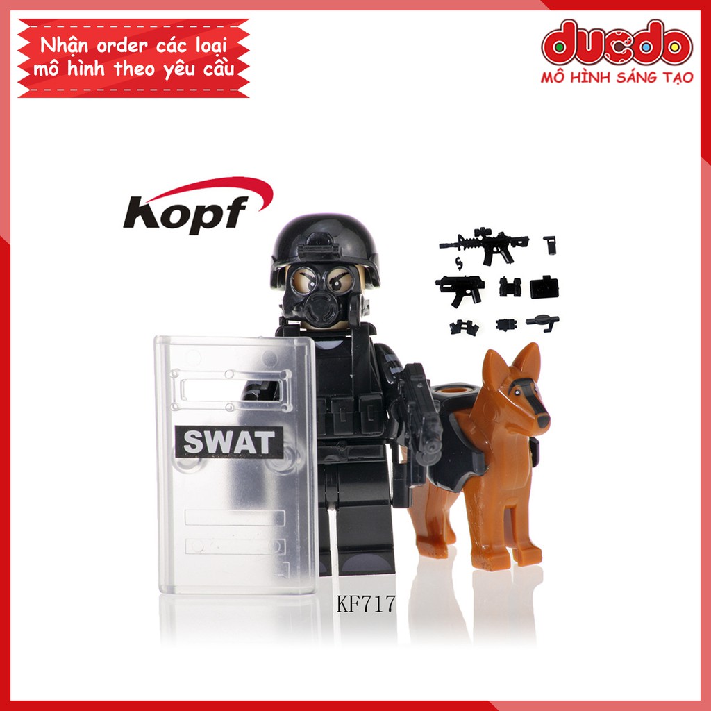 Minifigures lính SWAT đặc nhiệm full trang bị kèm chó nghiệp vụ - Đồ chơi Lắp ghép Xếp hình Mô hình Mini Kopf KF6067