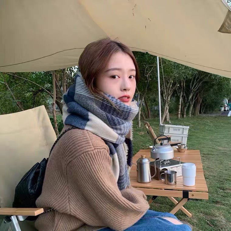 Khăn quàng cổ Han Quốc họa tiết caro mềm -SAM- Khăn choàng len nữ cao cấp