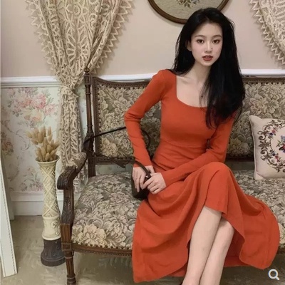 Đầm lửng Perty cổ vuông dáng ôm phong cách Hàn Quốc thời trang mùa thu 2022 dành cho nữ