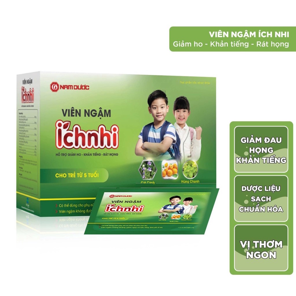 Viên ngậm Ích Nhi hộp 30 viên ngậm hỗ trợ giảm ho, đau họng, khàn tiếng cho trẻ em, phụ nữ có thai, cho con bú