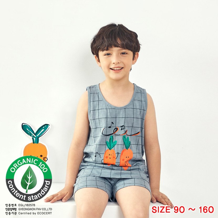 Bộ đồ ba lỗ cotton mịn bé trai U4004 - Unifriend Hàn Quốc, 100% Cotton Organic