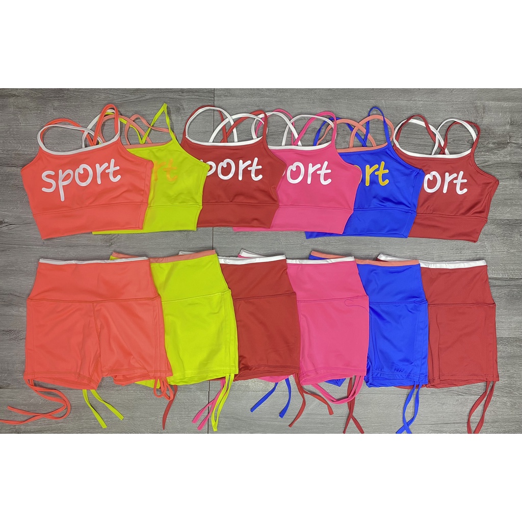 Đồ tập gym yoga nữ, set bộ áo bra kèm mút quần đùi dây rút BN032
