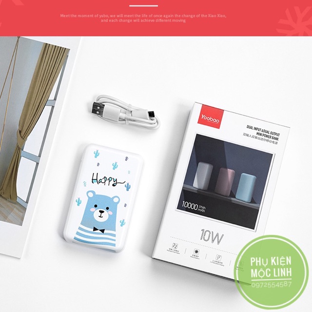 [ YOOBAO 10000mah CHÍNH HÃNG BH 12 THÁNG ] Pin sạc dự phòng 10W 18 hình cute sạc nhanh nhỏ gọn