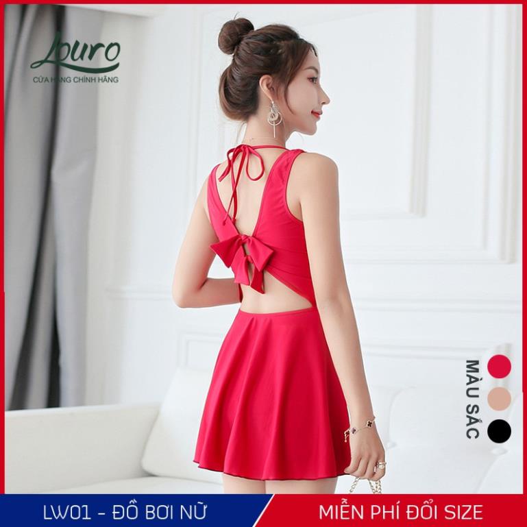 Áo bơi nữ 1 mảnh liền kín đáo Louro, kiểu bikini đi biển tay ngắn thắt nơ phong cách đồ bơi hàn quốc - SW01 !