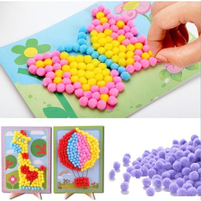 Tranh giấy trang trí dán hạt pom pom cho bé