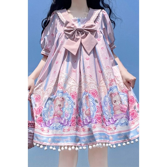 Váy lolita gấu tay ngắn cổ thuyền dễ thương
