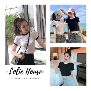Áo croptop nữ ❤️ freeship ❤️ áo croptop viền đen trắng thun nữ - lolie house