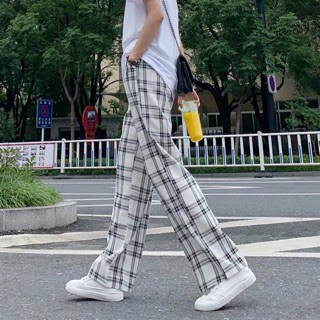 quần ống rộng kẻ caro