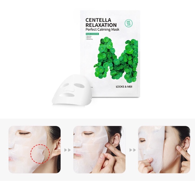 Mặt Nạ Rau Má Centella Relaxation Perfect Calming Mask LOOKS &amp; MEII Cho Da Dầu Mụ.n