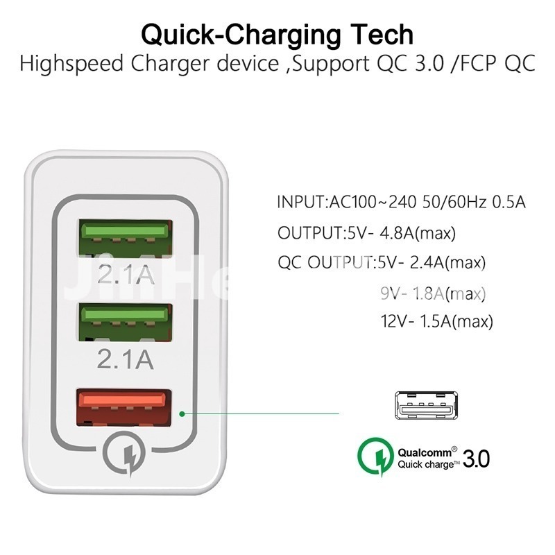 Đầu phích cắm sạc nhanh chuyển đổi USB 3 cổng 3.0 cho điện thoại Iphone mang đi du lịch