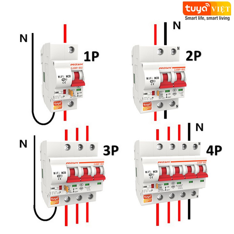 Aptomat thông minh wifi, CB cầu dao tổng thông minh tuya