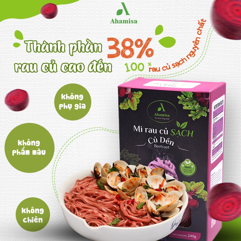 Mì Rau Củ Sạch Ahamisa Vị Củ Dền, Mì Ăn Kiêng, Mì Rau Củ Cho Bé, Ăn Chay, Thực Dưỡng 240 Gram