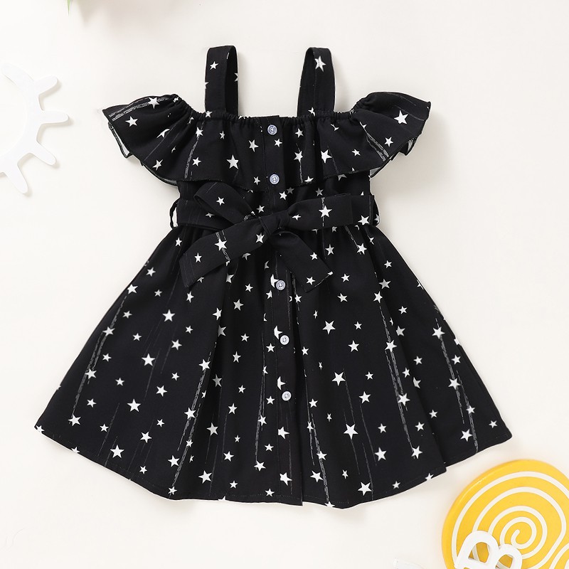 mikrdoo Kid Toddler Baby Girl Star Print Off-Shoulder Summer Cute Party Dress