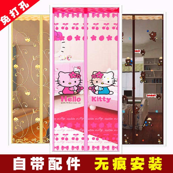 (Hàng Có Sẵn) Màn Chống Muỗi Ma Thuật Mùa Hè In Hoạt Hình Mèo Kitty Mickey Không Cần Đục Lỗ Ma Thuật Cho