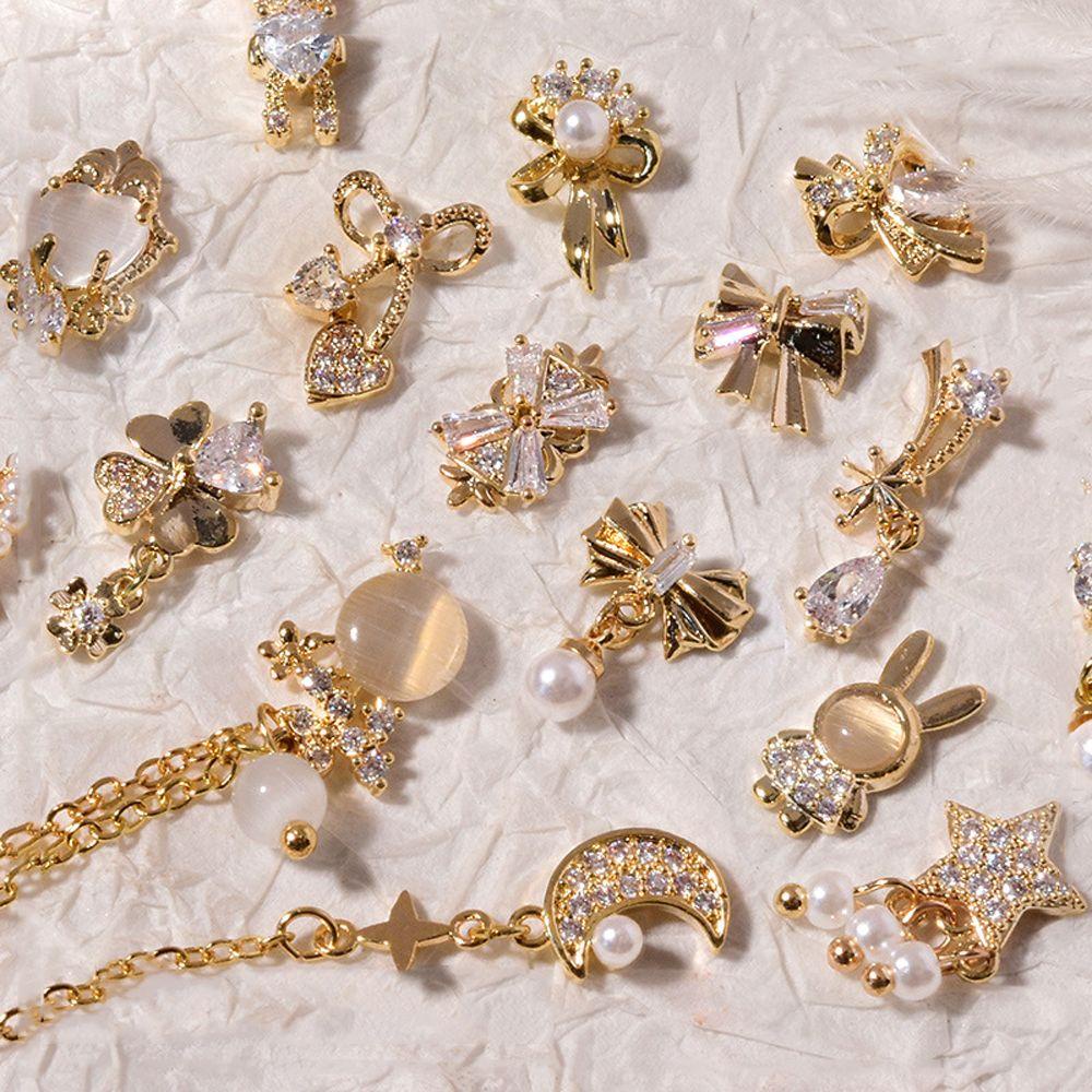 OCEANMAP Phụ Kiện Trang Trí Móng Tay 3D Hình Nơ Đính Đá Zircon Lấp Lánh Dành Cho Nữ