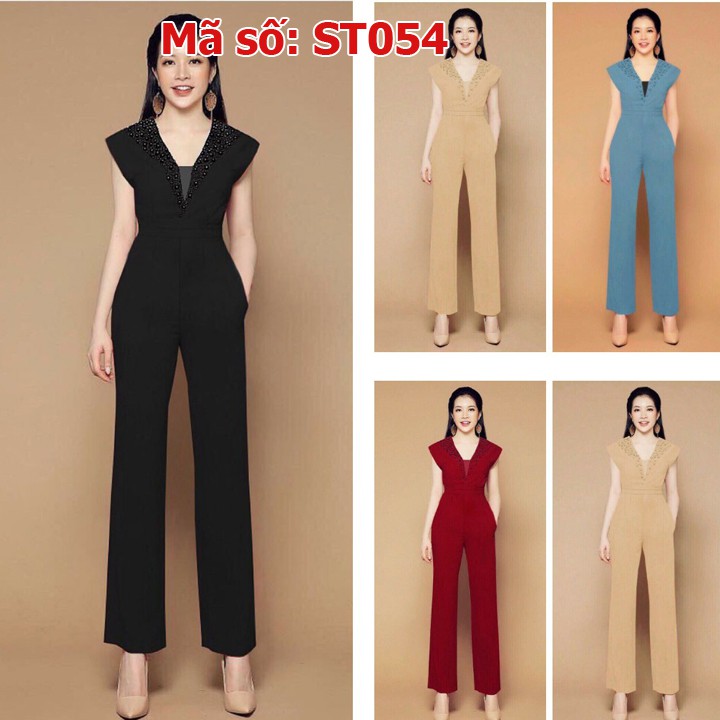 ️ST1054 JUMPSUIT ĐỒ BAY DÀI ỐNG SUÔNG TAY CON NGỰC PHỐI LƯỚI ĐÍNH HẠT MÀU có size lớn