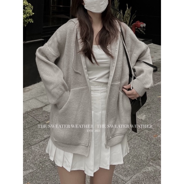 Áo khoác len hoodie kéo khoá dày dặn có mũ The Sweater Weather ( Ảnh thật ) | BigBuy360 - bigbuy360.vn