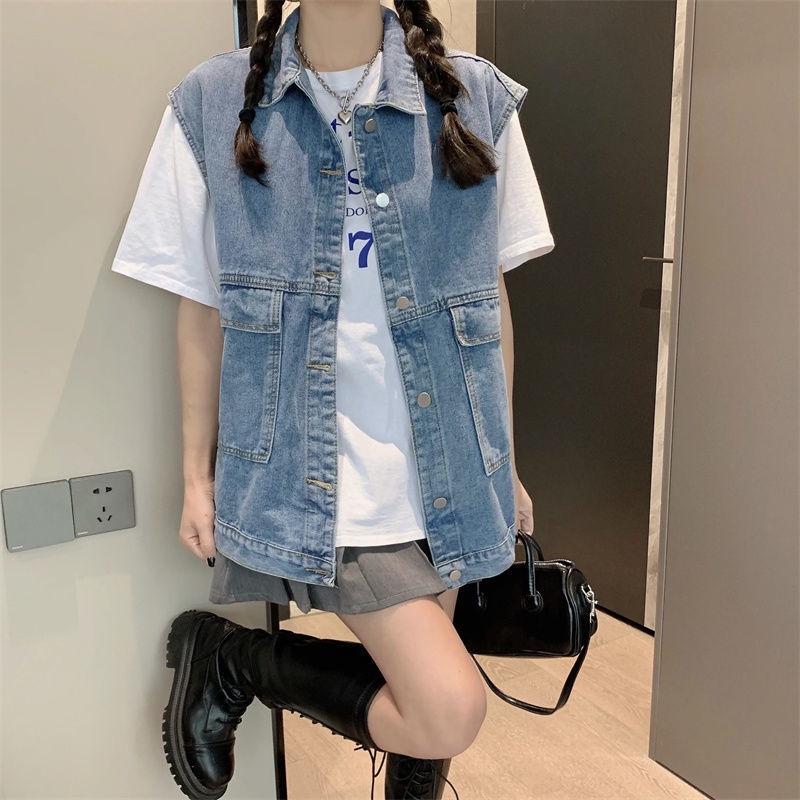 Áo Khoác Jean Không Tay Phong Cách Hong Kong Cổ Điển Thời Trang Mùa Thu Kiểu Mới