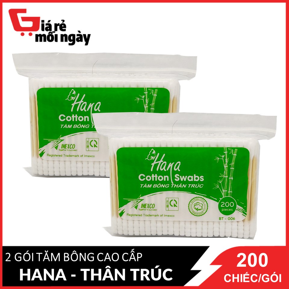 COMBO 2 Gói Tăm bông Hana thân trúc (Xanh Lá) gói 200 chiếc