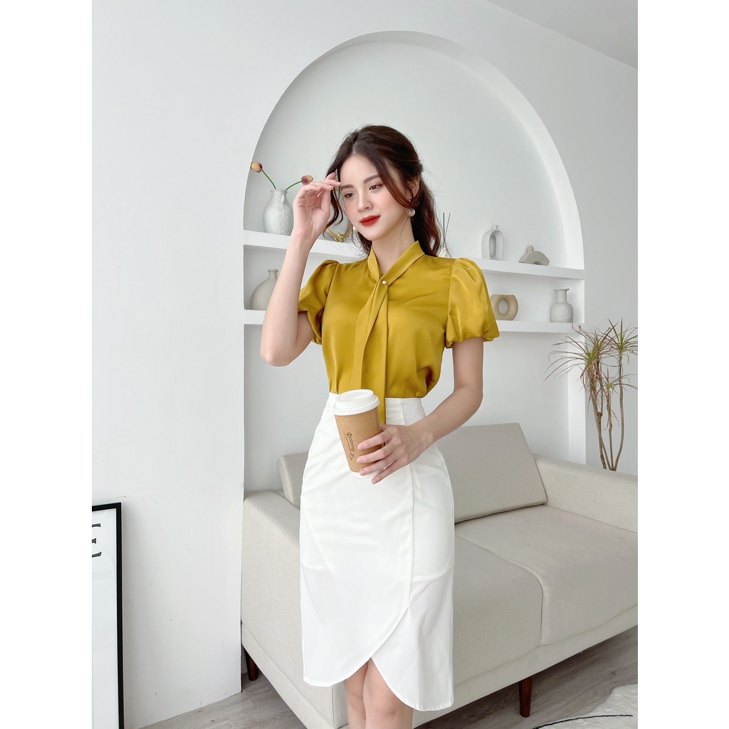 Áo sơ mi hai cúc ngọc tay bồng A1398 HILA