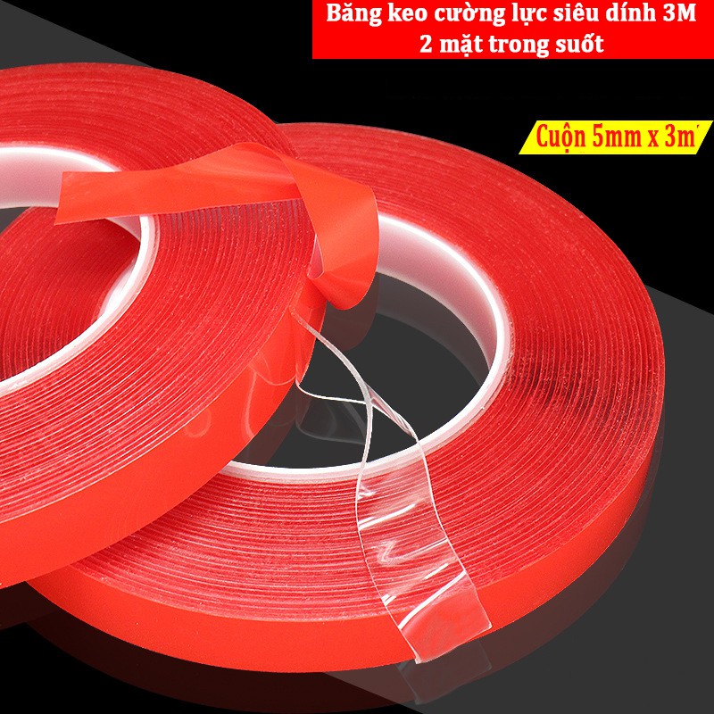 Băng keo cường lực siêu dính 3M loại băng keo 2 mặt trong suốt khổ 5mm x 3m độ bám dính và đàn hồi tốt CTCar