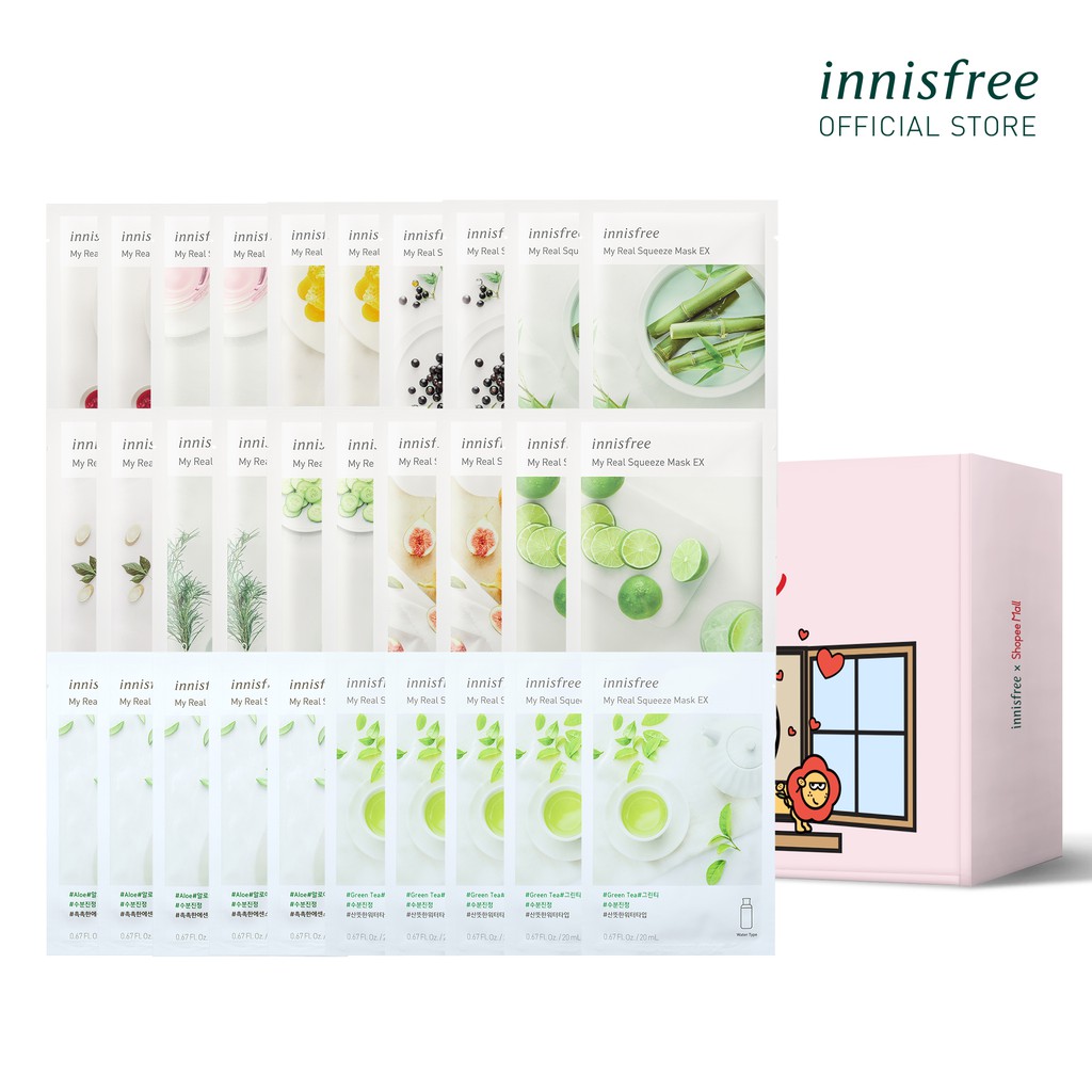 [Mã FMCGMALL -8% đơn 250K] Bộ 30 mặt nạ giấy dưỡng ẩm phục hồi da innisfree My Real Squeeze Mask 20ml/Miếng