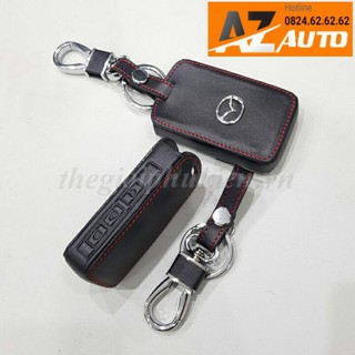 Bao da bảo vệ chìa khóa xe Mazda 3 2020 - 2023 kèm móc đeo Inox hàng cao cấp