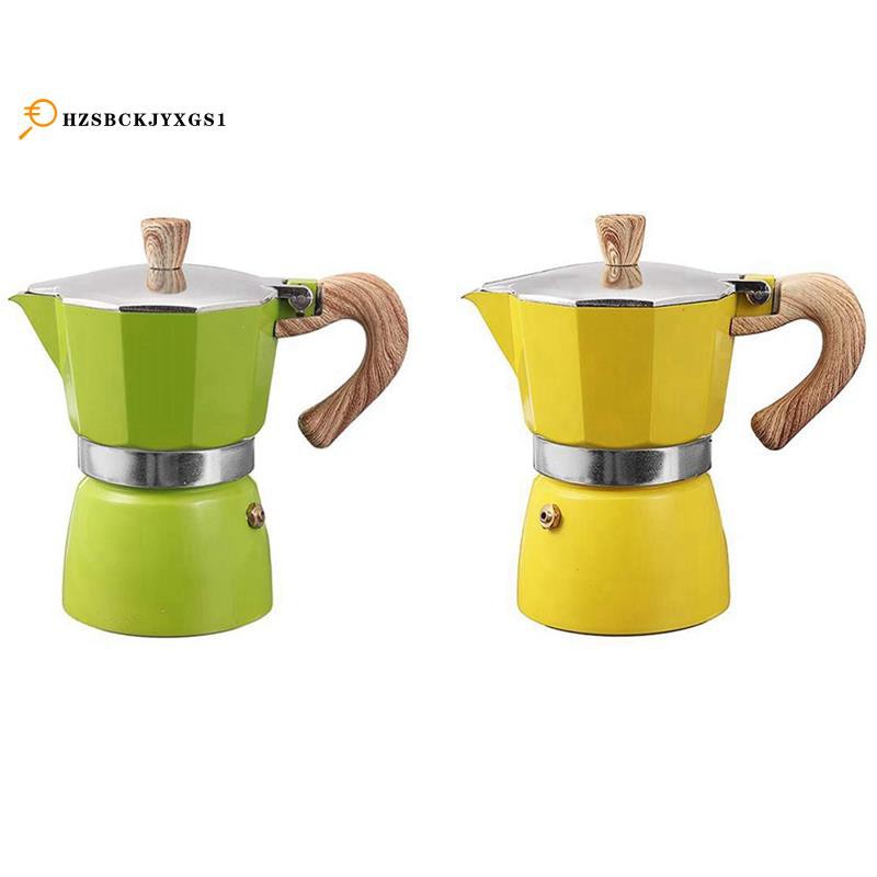 2Pcs Aluminum Italian Moka Espresso Coffee Machine Filter Stove Pot 3 Cups - Yellow & Green