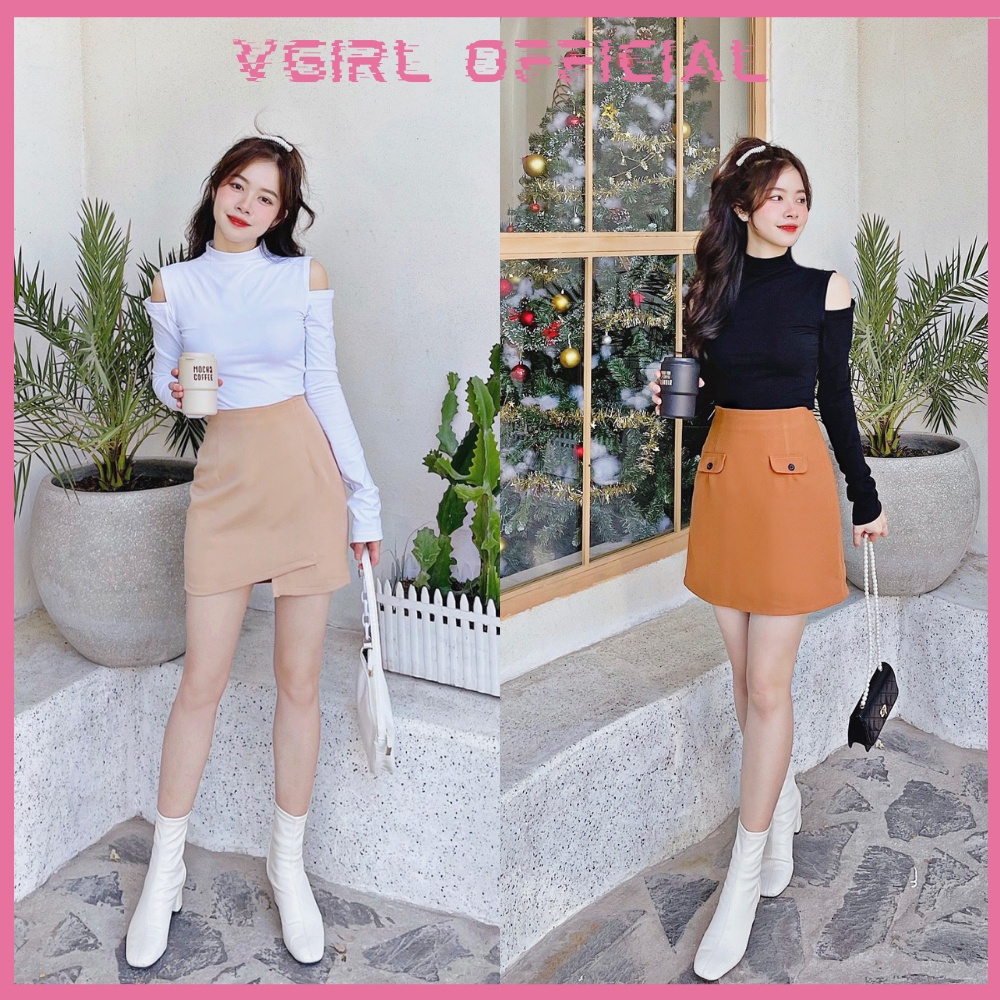 Áo thun nữ tay dài cổ lọ VGIRL màu trơn tay dài khoét vai - chất thun cotton co giãn giữ ấm
