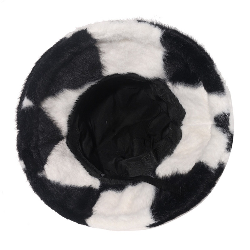 Mũ Tai Bèo Giả Lông Thỏ Họa Tiết Sọc Caro Trắng Đen Thời Trang